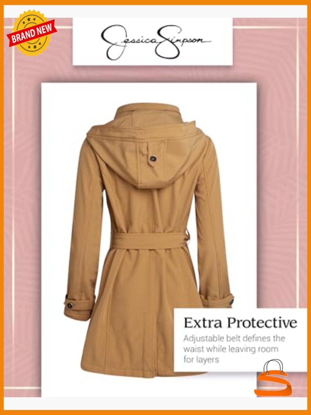 Trench Coat with Hood - Belted Softshell Jacket - Polar Fleece Lining - - Picture 7 of 7